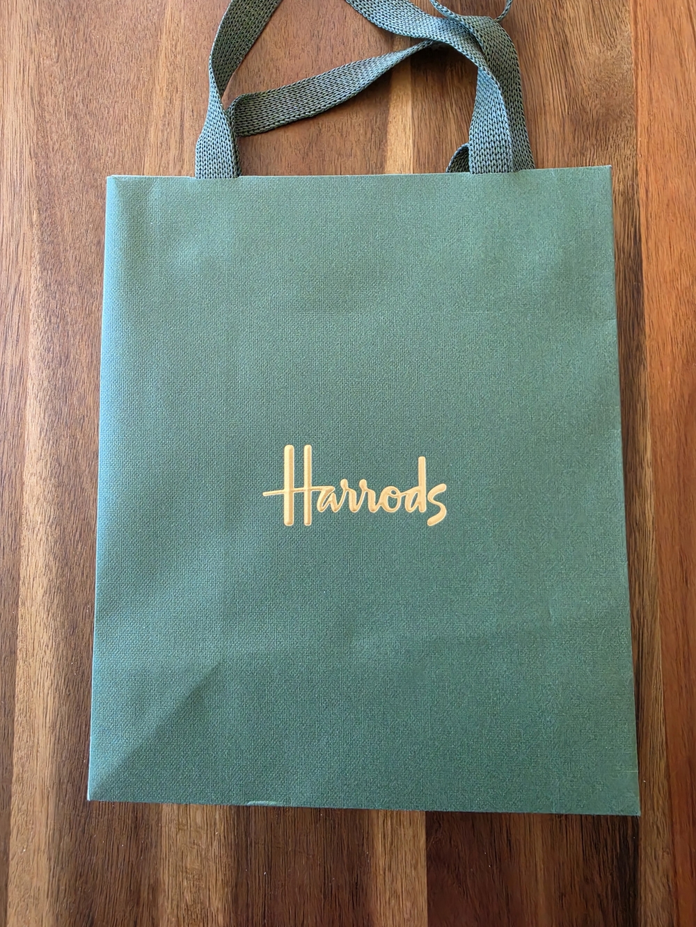 Harrods Green Bag with Gold Logo